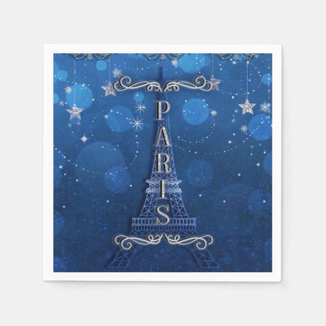 Natten i Paris under Stars Blue Silver Party Pappersservett (Framsidan)
