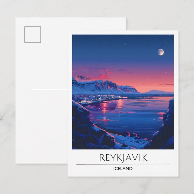 Natten i Reykjavik-Islandet Resa Vykort (Fram/baksida)