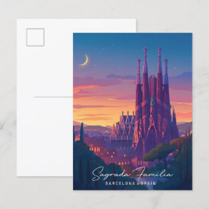 Natten i Sagrada Familia Barcelona Spain Travel Vykort
