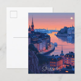Natten i Stockholm Sverige Vintage resor Vykort