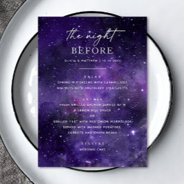 Natten innan. Återkallningsmiddag för Space bröllo Meny