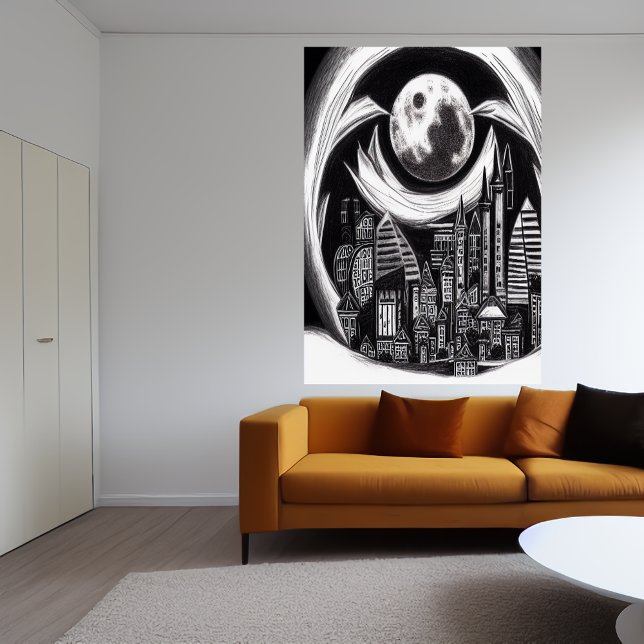 Natten, måne i himlar | AI Art Poster (Skapare uppladdad)