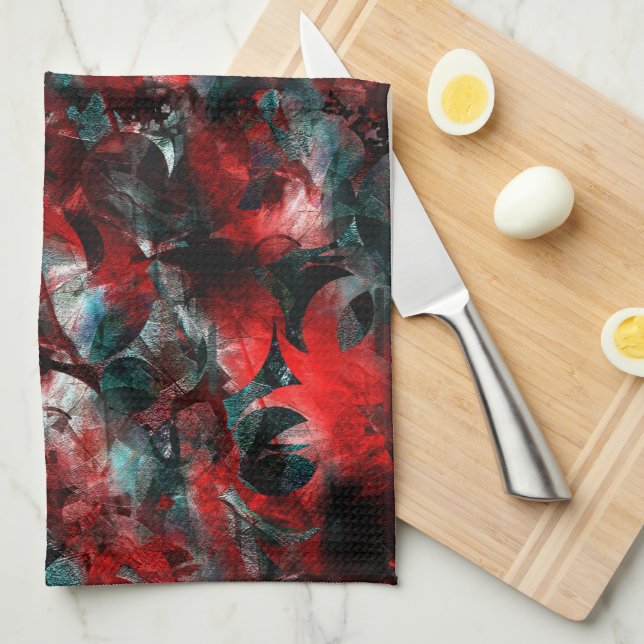 Natten med uselt rödaktigt löv fallit på aska kökshandduk (Vikt i Fjärdedel)