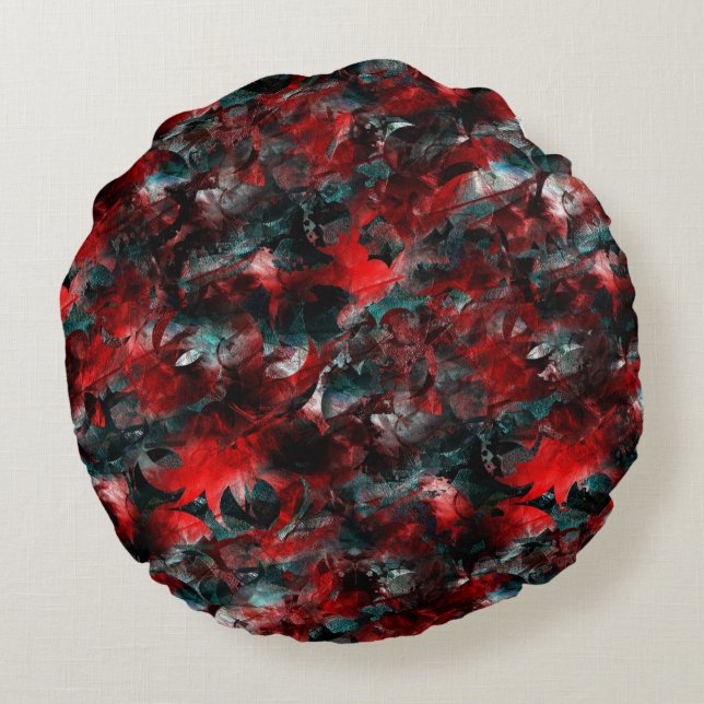 Natten med uselt rödaktigt löv fallit på aska rund kudde (Baksidan)