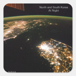 Natten, NASA ISS Photo (Nord- och Sydkorea) Fyrkantigt Klistermärke