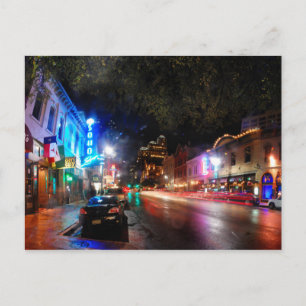 Natten på 6e Street - Austin Texas Vykort