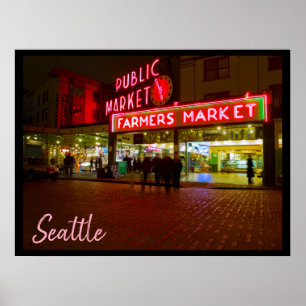 Natten på Seattle Offentlig marknad Poster