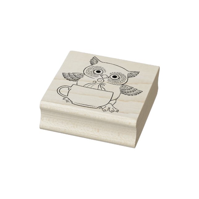 Natten Uggla med Kaffe Kopp Rubber Frimärke Stämpel (Stämpel)