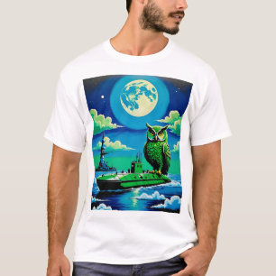 Natten Uggla på ubåten T Shirt Surreal Retro!