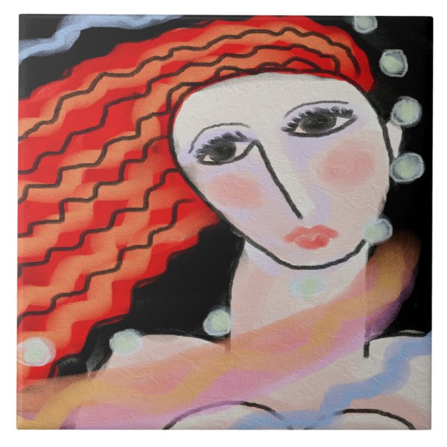 Nattens Abstrakt Digital Porträtt från en kvinna Kakelplatta (Framsidan)