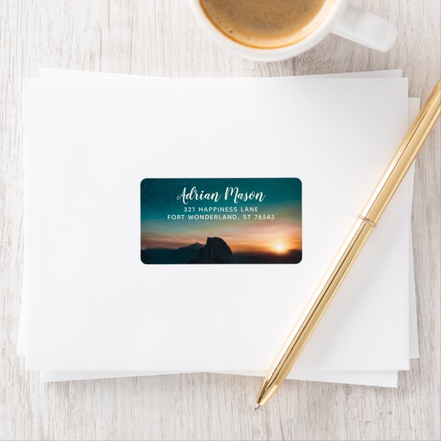 Nattens Himlar Galaxy Mountain Sunrise Star Modern Adressetikett (Insitu)