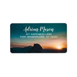 Nattens Himlar Galaxy Mountain Sunrise Star Modern Adressetikett