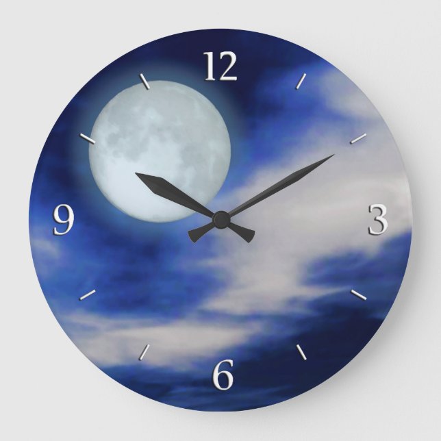 Nattens Himlar med Måne och moln Stor Klocka (Framsida)