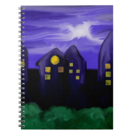 Nattens himlar stad skyskrapa canvas art anteckningsbok med spiral