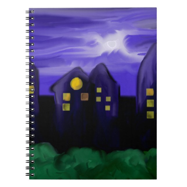 Nattens himlar stad skyskrapa canvas art anteckningsbok med spiral (Framsidan)
