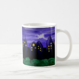 Nattens himlar stad skyskrapa canvas art kaffemugg