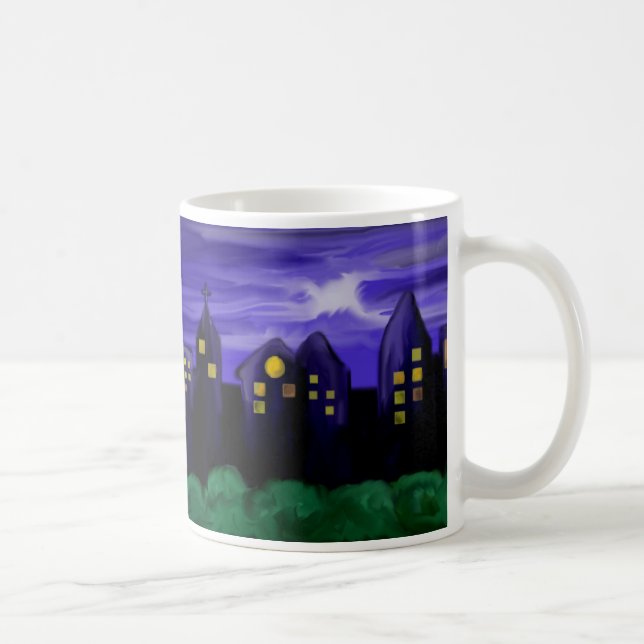 Nattens himlar stad skyskrapa canvas art kaffemugg (Höger)