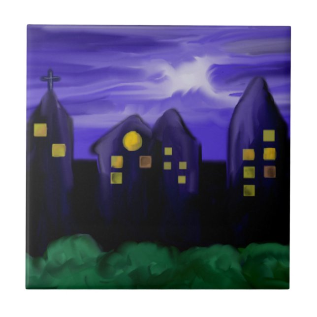 Nattens himlar stad skyskrapa canvas art kakelplatta (Framsidan)