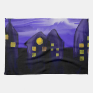 Nattens himlar stad skyskrapa canvas art kökshandduk