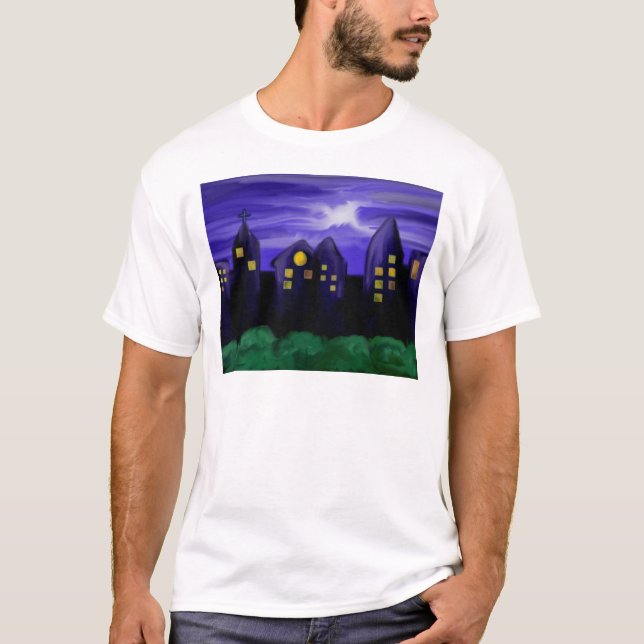 Nattens himlar stad skyskrapa canvas art t-shirt (Framsida)