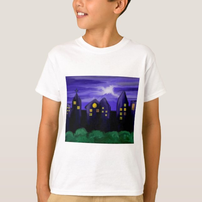 Nattens himlar stad skyskrapa canvas art tee (Framsida)