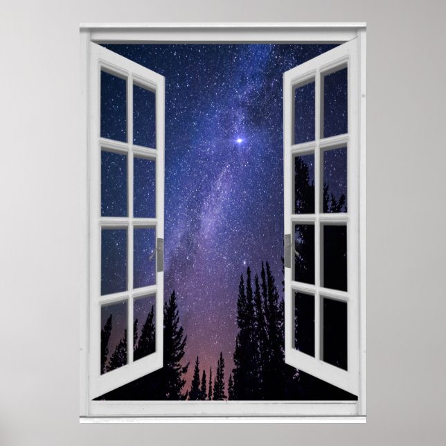 Nattens Himlar View Trompe l'oeil Fake Window Poster (Framsidan)