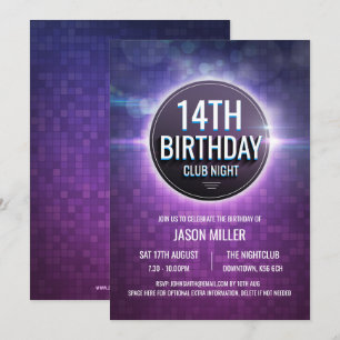 Nattens Klubb Tonåring Födelsedagsfest Inbjudan