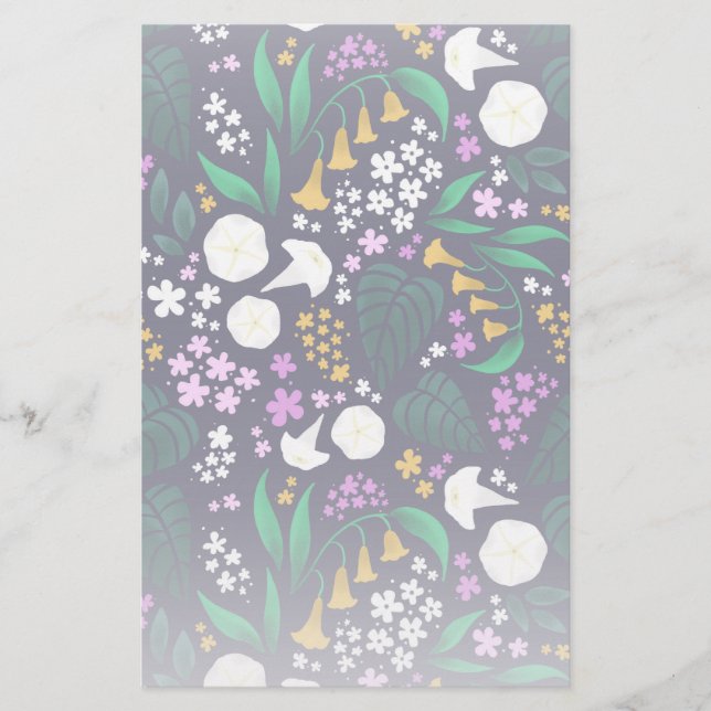Nattens Måne Garden-Blommigt Botaniska Mönster Brevpapper (Framsida)