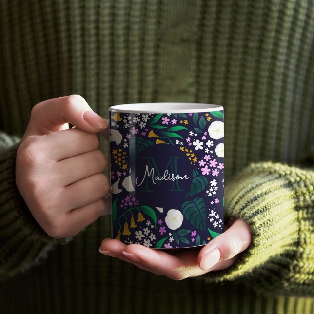 Nattens Måne Garden-Blommigt Botaniska Mönster Kaffemugg (Moon Garden Monogram Mug)