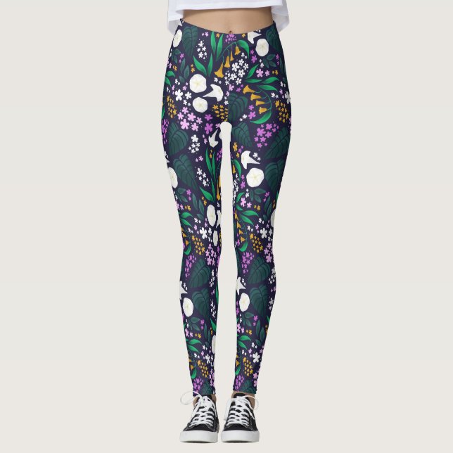 Nattens Måne Garden-Blommigt Botaniska Mönster Leggings (Framsida)