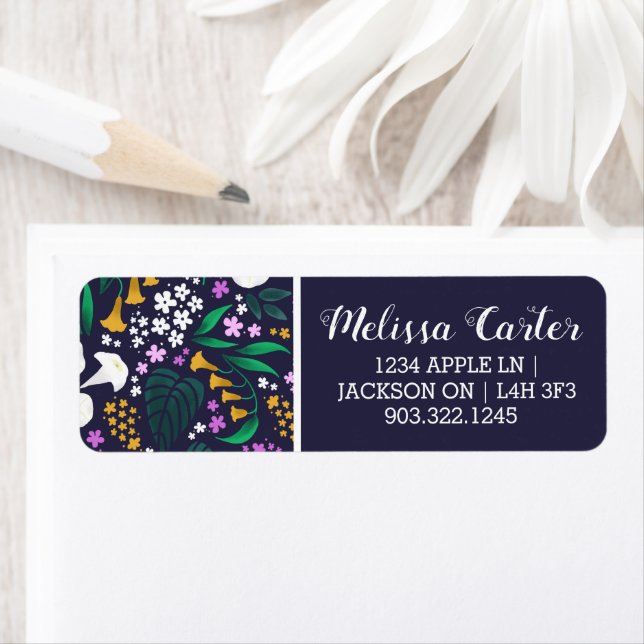 Nattens Måne Garden-Blommigt Botaniska Mönster Returadress Etikett (Insitu)