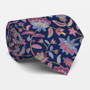 Nattens moody indian-blommigt på mörk blått slips