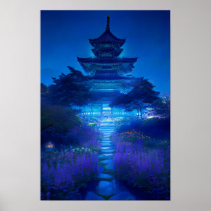 Nattens serenitet i ett japanskt tempel poster