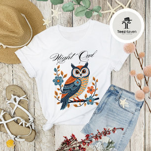 Nattens Uggla folkart T-Shirt - Unik T-shirt