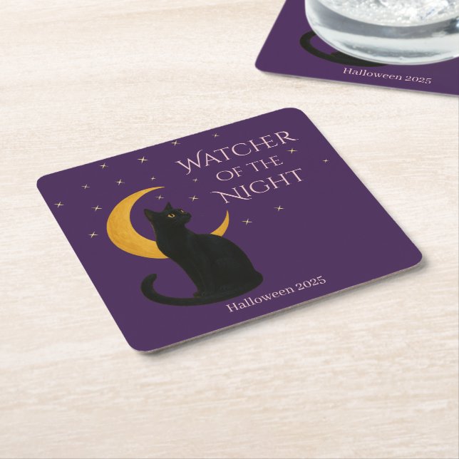Nattens vakter - Halloween Black Cat Underlägg Papper Kvadrat (Vinklad)