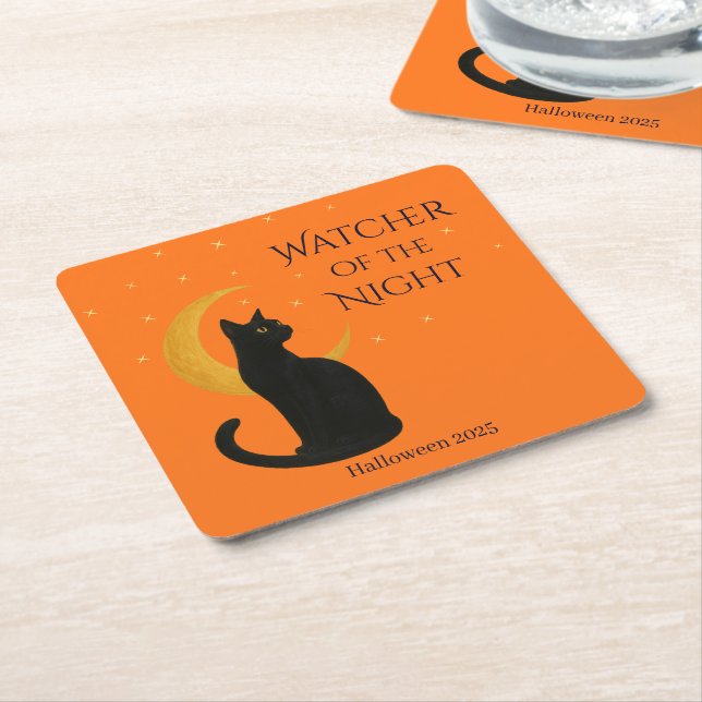 Nattens vakter - Halloween Black Cat Underlägg Papper Kvadrat (Vinklad)