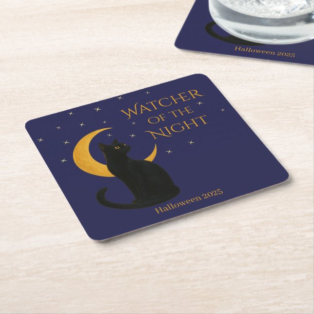 Nattens vakter - Halloween Black Cat Underlägg Papper Kvadrat (Vinklad)