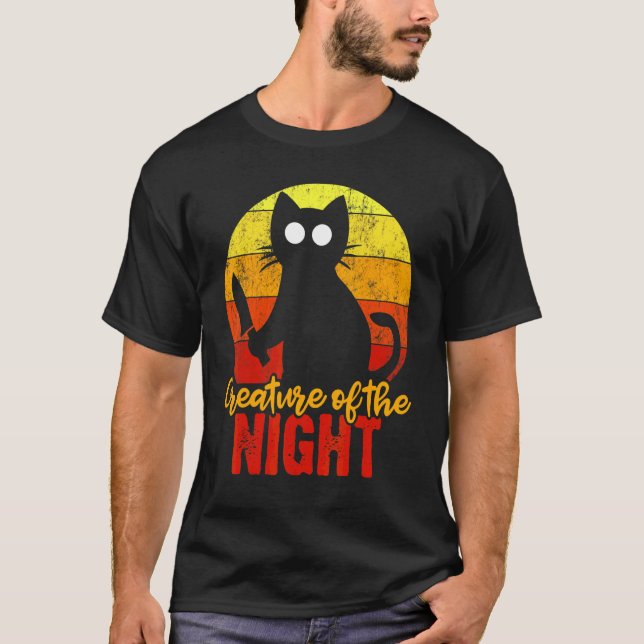 Nattens varelse Katt Gory Blodig Halloween T Shirt (Framsida)