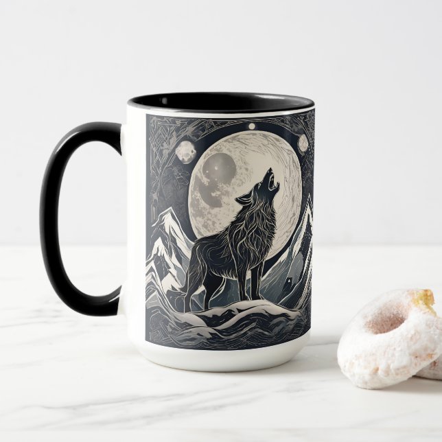 Nattens Varg Howl - Moonlight & Forest Aesthetic Mugg (Med munk)