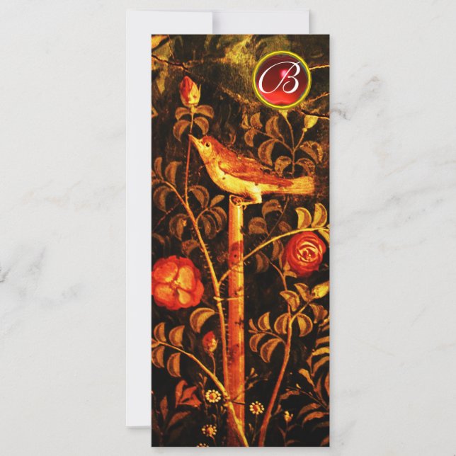 NÄTTERGAL MED ROSOR MONOGRAM, Röd Svart Gul Inbjudningar (Framsida)