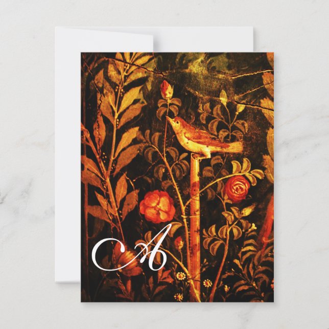 NÄTTERGAL MED ROSOR MONOGRAM, Röd Svart Gul Inbjudningar (Framsida)