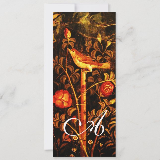 NÄTTERGAL MED ROSOR MONOGRAM, Röd Svart Guld Inbjudningar (Framsida)