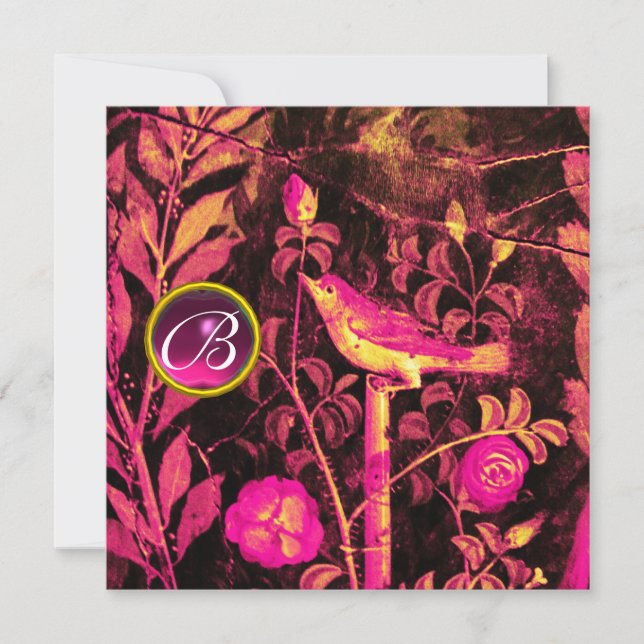 NÄTTERGAL MED ROSOR MONOGRAM, Rosa Svart Gul Inbjudningar (Framsida)