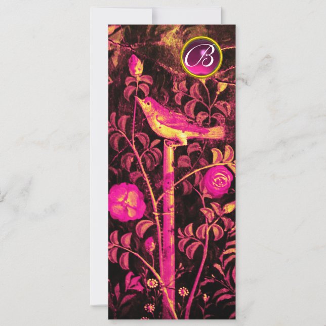 NÄTTERGAL MED ROSOR MONOGRAM, Rosa Svart Guld Inbjudningar (Framsida)