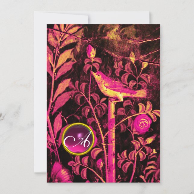 NÄTTERGAL MED ROSOR MONOGRAM, Rosa Svart Guld Inbjudningar (Framsida)