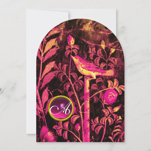 NÄTTERGAL MED ROSOR MONOGRAM, Rosa Svart Gult Inbjudningar (Framsida)