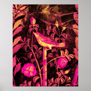 NÄTTERGAL MED ROSOR, Rosa Fuchsia Svart Gul Poster