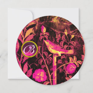 NÄTTERGAL PÅ ROSOR MONOGRAM, Fuchsia Rosa Svart Inbjudningar
