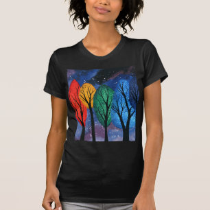 Nattfärg - för regnbåge himmel för träd swirl tee