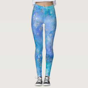Nattfärgad Himlar-vattenfärg Galaxy Teal Lila Blue Leggings